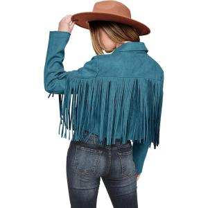 PRETTYGARDEN Women’s Fringe Faux Suede Leather Jackets Fall Fashion 2026 Tassel Motorcycle Cropped Coats(Lake Blue)