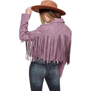 PRETTYGARDEN Women’s Fringe Faux Suede Leather Jackets Fall Fashion 2026 Tassel Motorcycle Cropped Coats(Purple)