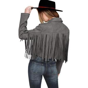 PRETTYGARDEN Women’s Fringe Faux Suede Leather Jackets Fall Fashion 2026 Tassel Motorcycle Cropped Coats(Silver Grey)