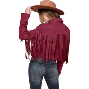 PRETTYGARDEN Women’s Fringe Faux Suede Leather Jackets Fall Fashion 2026 Tassel Motorcycle Cropped Coats(Wine Red)