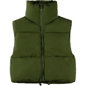 UANEO Cropped Puffer Vest Women Zip Up Stand Collar Sleeveless Padded Crop Puffy Vests(Armygreen)
