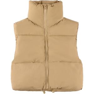UANEO Cropped Puffer Vest Women Zip Up Stand Collar Sleeveless Padded Crop Puffy Vests(Khaki)