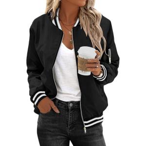 Zeagoo Women’s Bomber Jacket Casual Coat Zip Up Spring Fall Clothes with Pockets S-XXL(Black Stripes)
