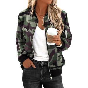 Zeagoo Women’s Bomber Jacket Casual Coat Zip Up Spring Fall Clothes with Pockets S-XXL(Green)