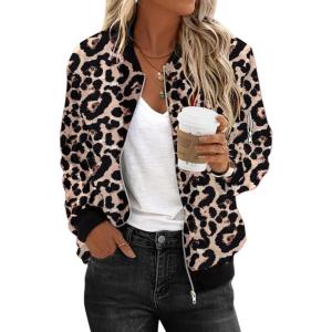 Zeagoo Women’s Bomber Jacket Casual Coat Zip Up Spring Fall Clothes with Pockets S-XXL(Leopard Print)