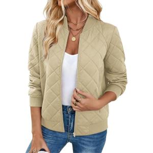 Zeagoo Women’s Bomber Jacket Casual Coat Zip Up Spring Fall Clothes with Pockets S-XXL(Z_khaki)