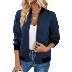 Zeagoo Women’s Bomber Jacket Casual Coat Zip Up Spring Fall Clothes with Pockets S-XXL(Z_navy Blue)