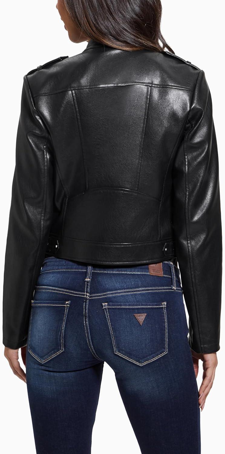 imageGUESS womens Montecarla Faux Leather Fitted JacketBlack