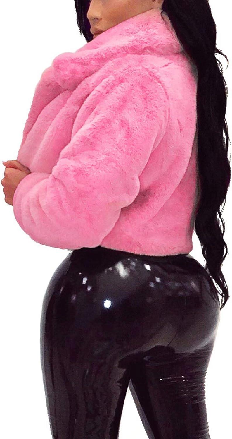 imageRAMOUG Womens Winter Outerwear Faux Fur Long Sleeve Crop Jacket Shaggy Coat Open Front CardigansLight Pink