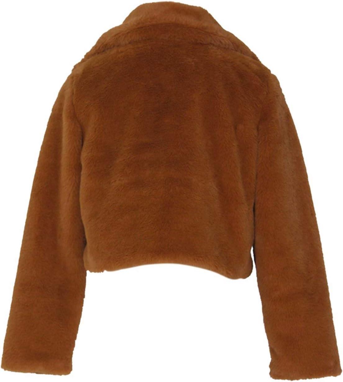 imageRAMOUG Womens Winter Outerwear Faux Fur Long Sleeve Crop Jacket Shaggy Coat Open Front CardigansYellowishbrown