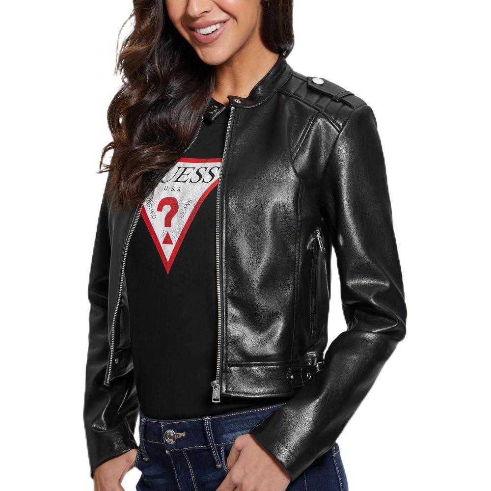 imageGUESS womens Montecarla Faux Leather Fitted JacketBlack