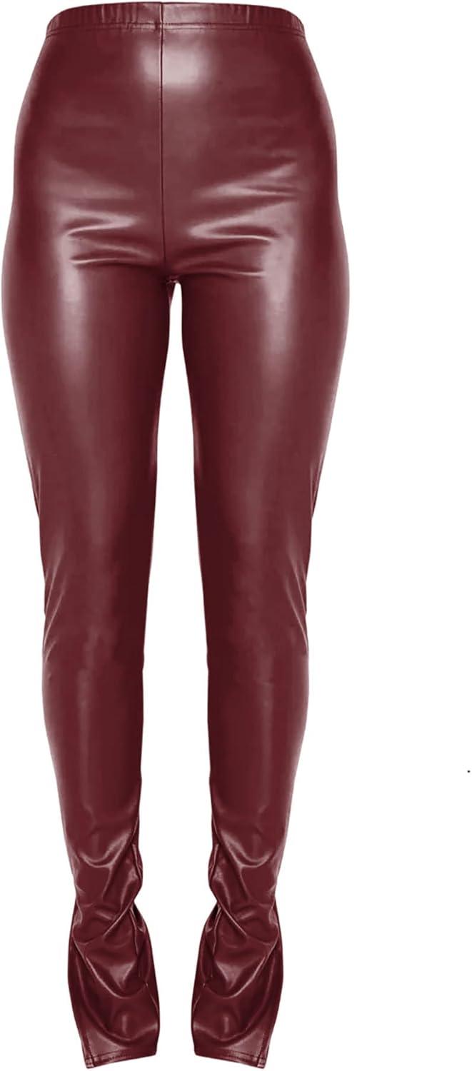 imageHLSIN Sexy Womens Faux Leather Side Split Skinny Leggings Pants StreetwearGrape