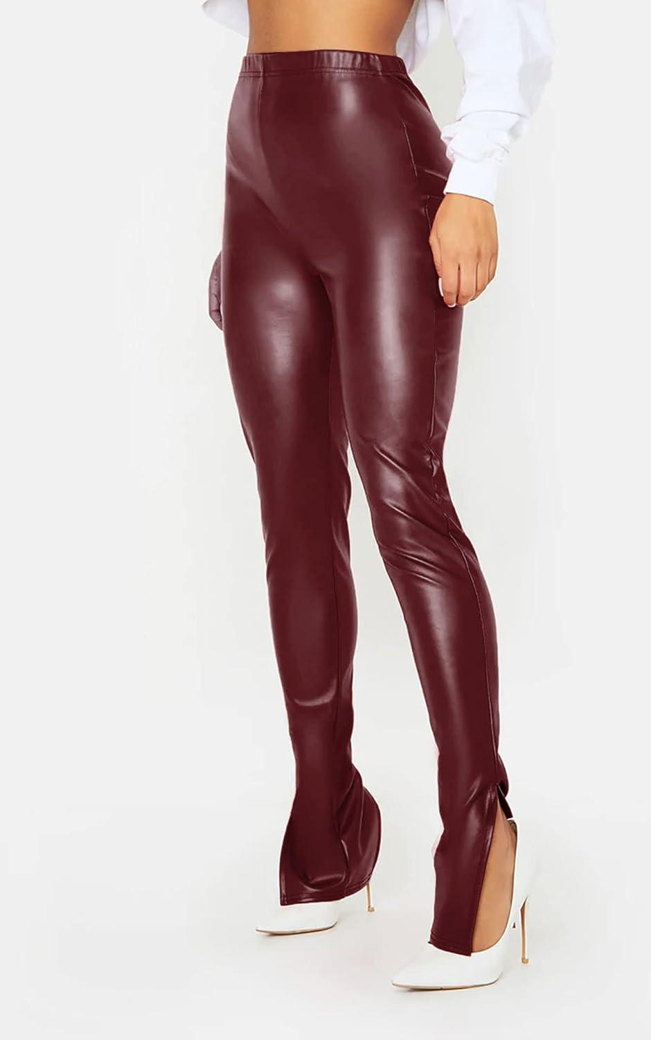 imageHLSIN Sexy Womens Faux Leather Side Split Skinny Leggings Pants StreetwearGrape