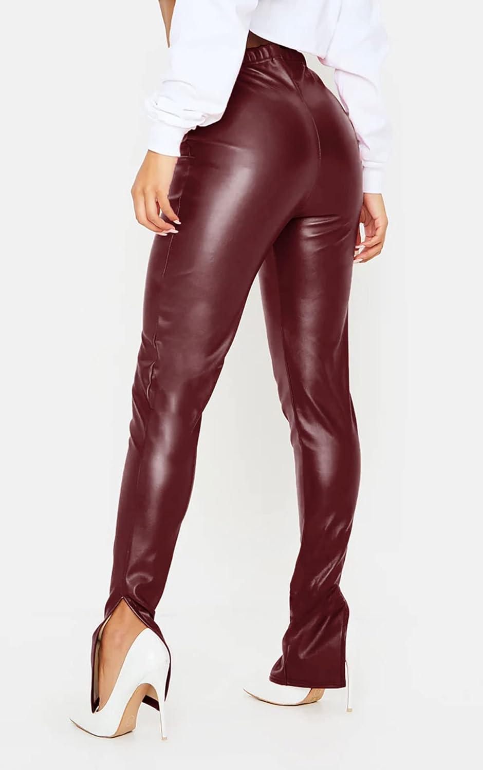 imageHLSIN Sexy Womens Faux Leather Side Split Skinny Leggings Pants StreetwearGrape
