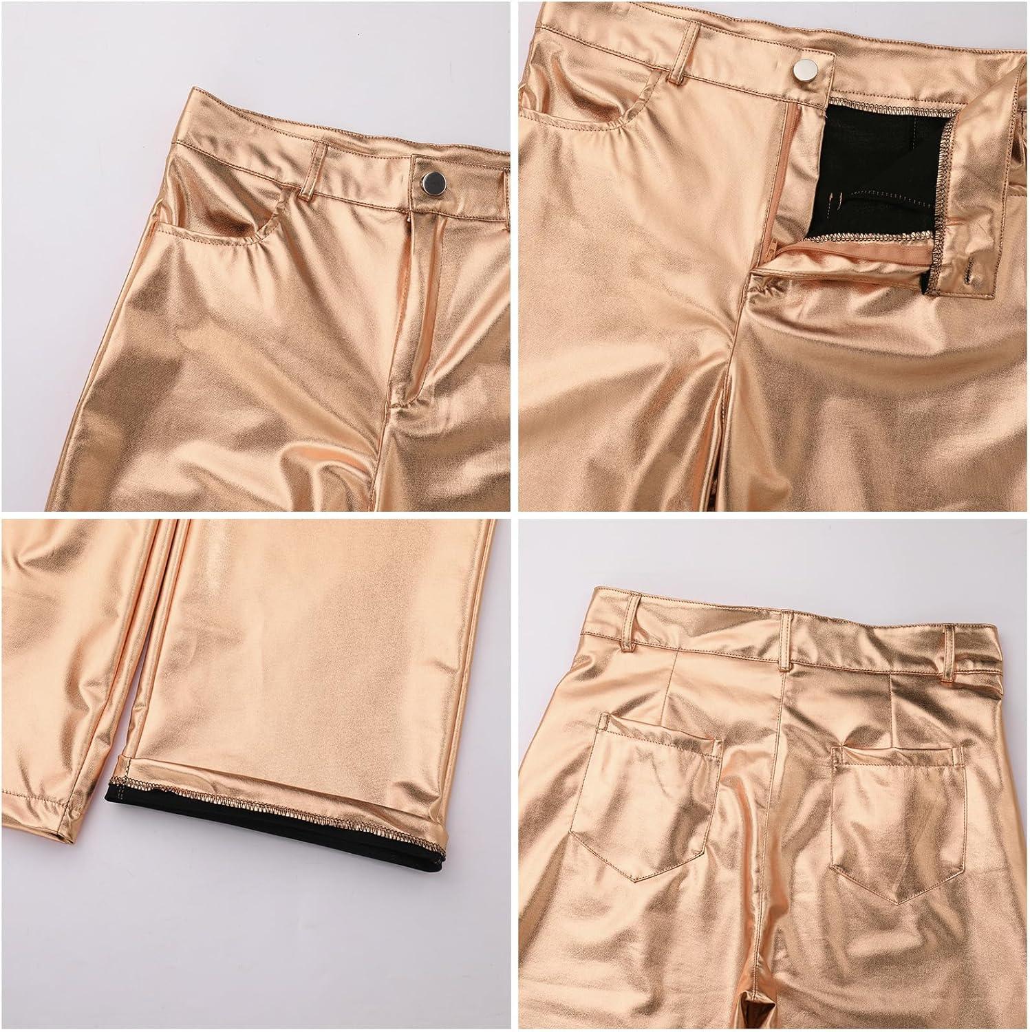 imageShiny Metallic Womens Holographic Glitter Rave Dance Cropped PantsGold