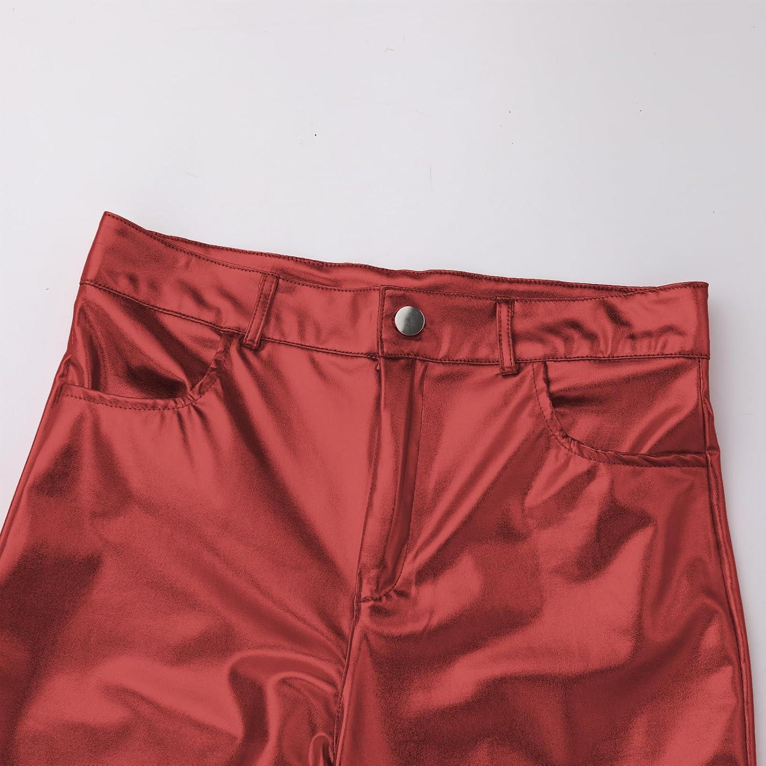 imageShiny Metallic Womens Holographic Glitter Rave Dance Cropped PantsWine Red