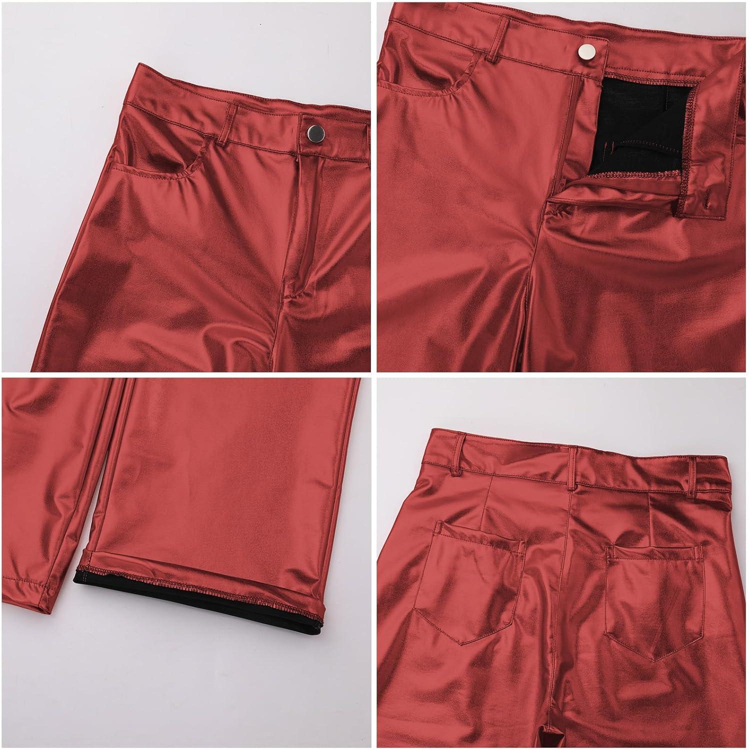 imageShiny Metallic Womens Holographic Glitter Rave Dance Cropped PantsWine Red