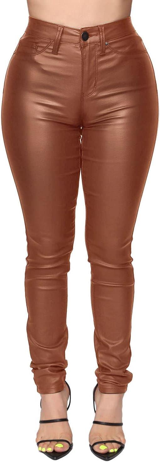 imageWomens High Waisted Stretch Faux Leather Pants PU Coated Legging Juniors015light Coffe