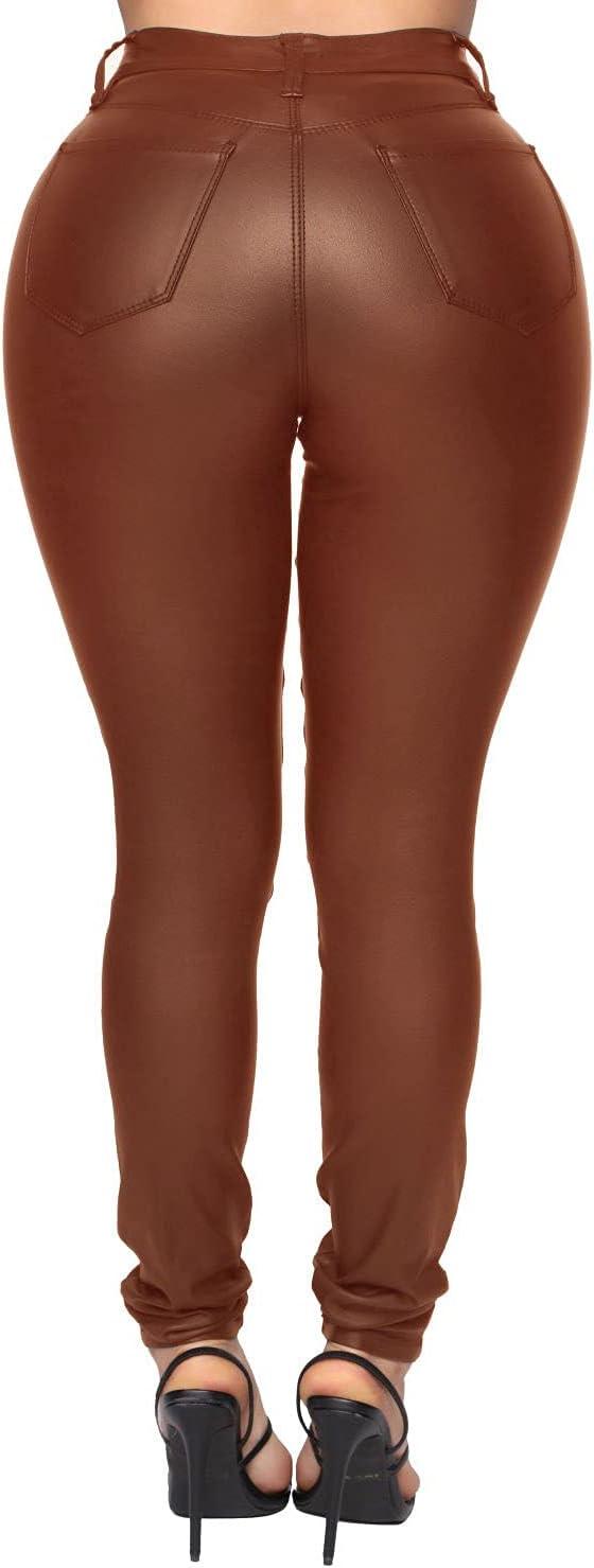 imageWomens High Waisted Stretch Faux Leather Pants PU Coated Legging Juniors015light Coffe