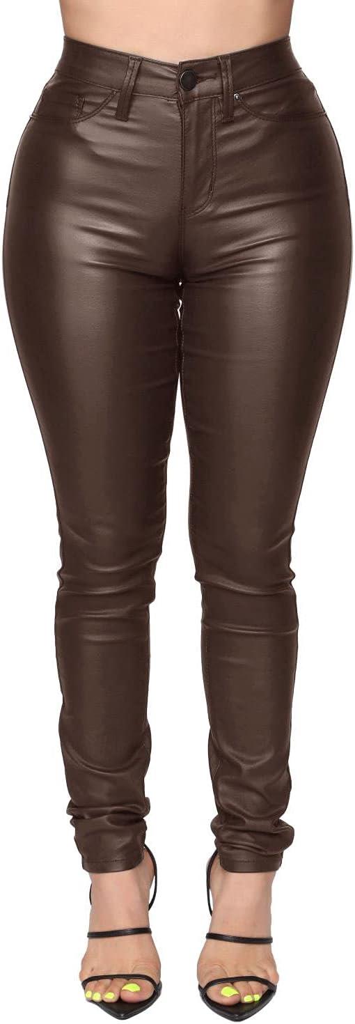 imageWomens High Waisted Stretch Faux Leather Pants PU Coated Legging Juniors020 Dark Coffe