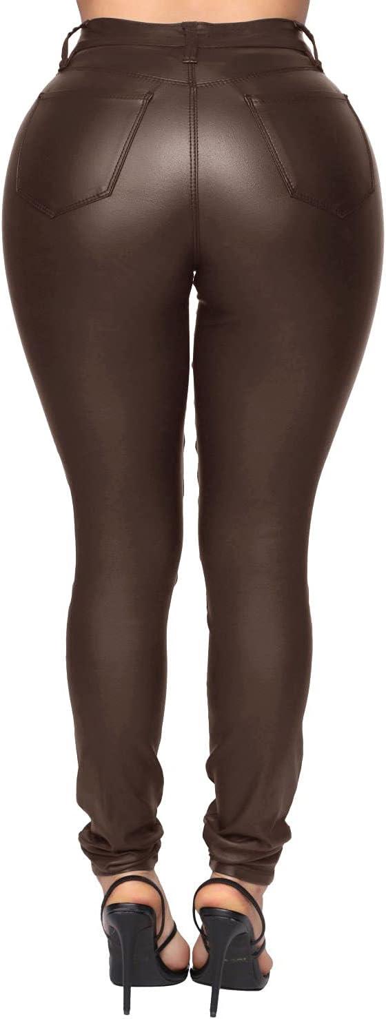 imageWomens High Waisted Stretch Faux Leather Pants PU Coated Legging Juniors020 Dark Coffe