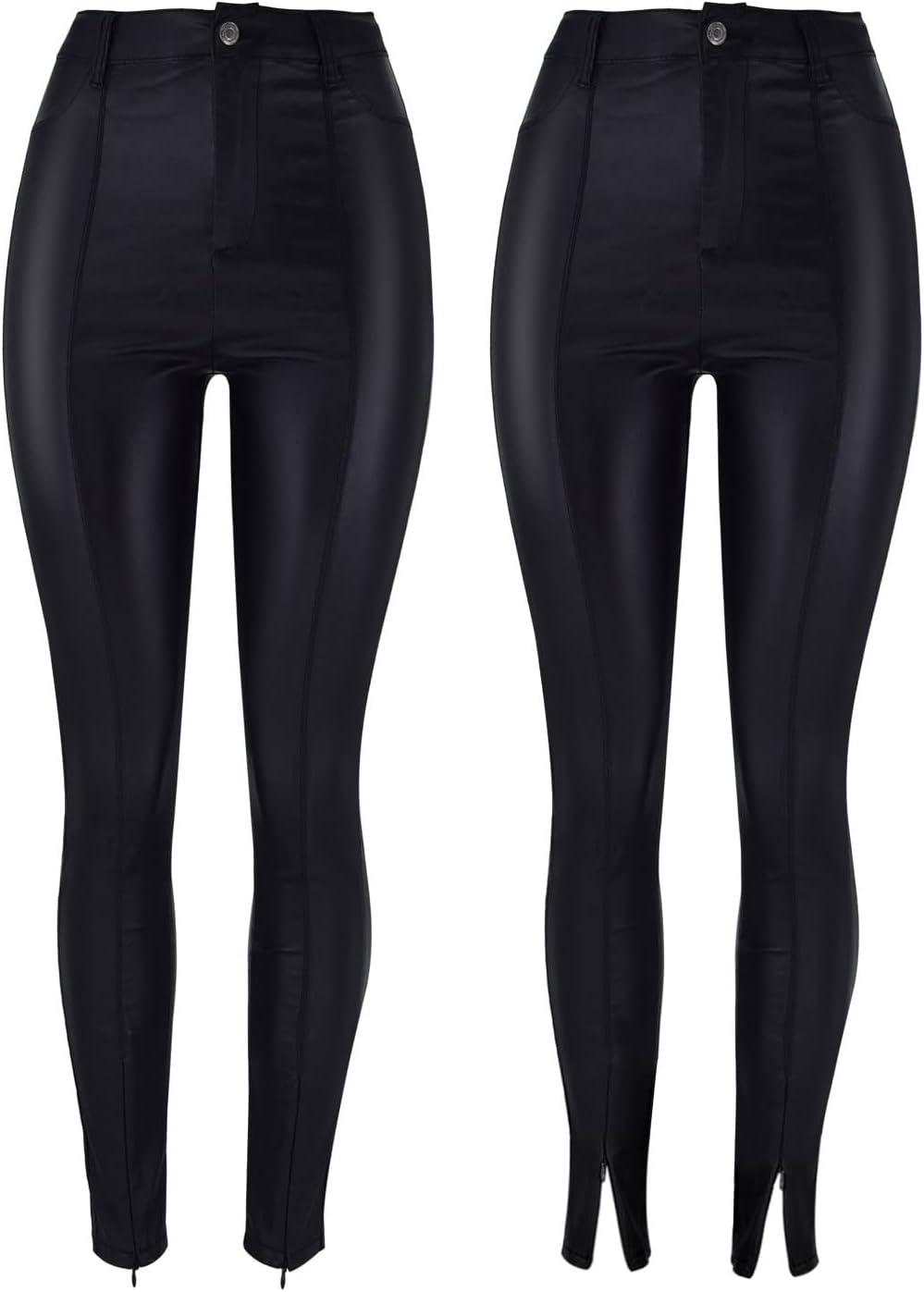 imageWomens High Waisted Stretch Faux Leather Pants PU Coated Legging Juniors032coated Black