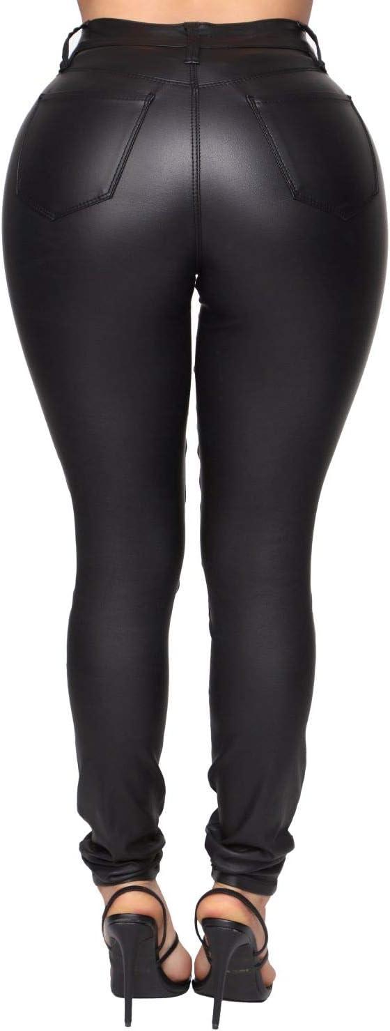 imageWomens High Waisted Stretch Faux Leather Pants PU Coated Legging JuniorsBlack