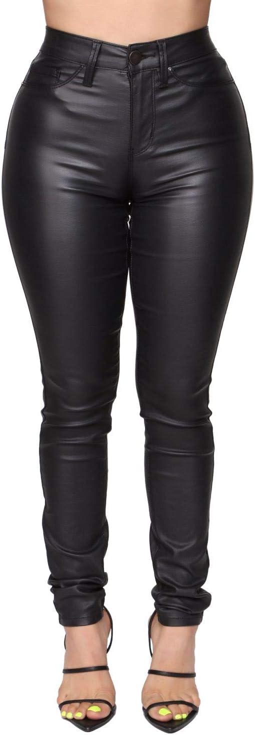 imageWomens High Waisted Stretch Faux Leather Pants PU Coated Legging JuniorsBlack