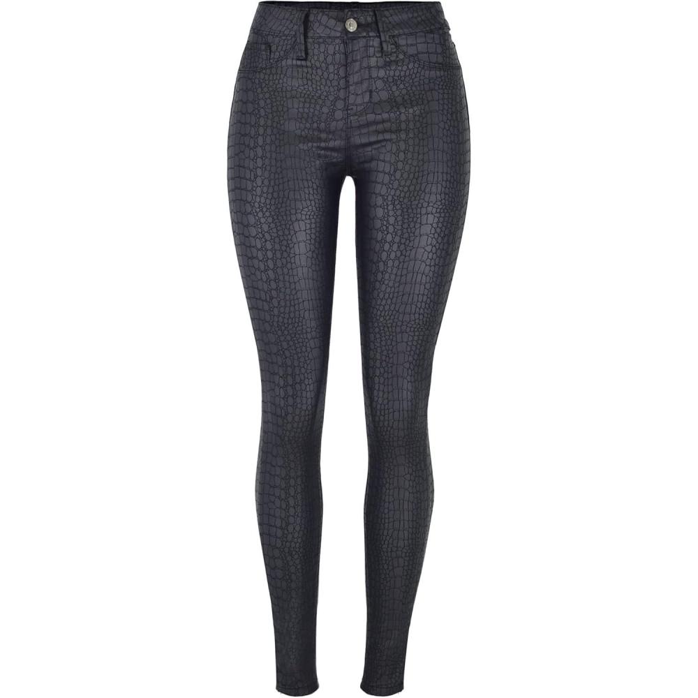 imageWomens High Waisted Stretch Faux Leather Pants PU Coated Legging Juniors028crocodile Black