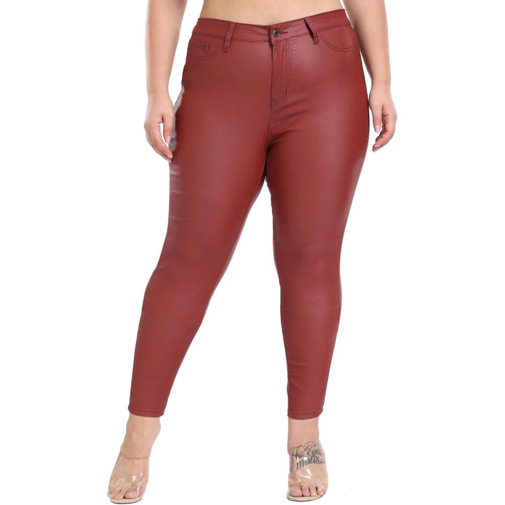 imageWomens High Waisted Stretch Faux Leather Pants PU Coated Legging Juniors076redwoodplus