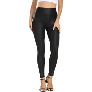 VOGUEMAX Womens Matte Faux Leather Leggings Stretchy High Waisted Black Pleather Yoga Pants(Black)