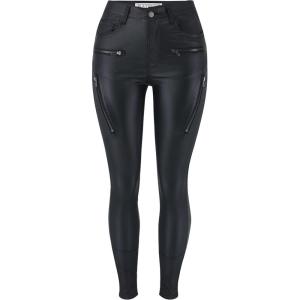 Womens High Waisted Stretch Faux Leather Pants PU Coated Legging Juniors(017-black 4 Zips)