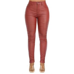 Womens High Waisted Stretch Faux Leather Pants PU Coated Legging Juniors(051-redwood)
