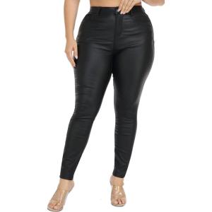 Womens High Waisted Stretch Faux Leather Pants PU Coated Legging Juniors(059-black-plus)