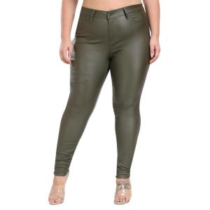 Womens High Waisted Stretch Faux Leather Pants PU Coated Legging Juniors(075-green-plus)