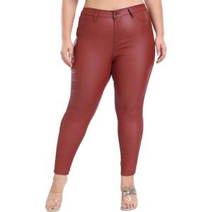Womens High Waisted Stretch Faux Leather Pants PU Coated Legging Juniors(076-redwood-plus)