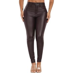 Womens High Waisted Stretch Faux Leather Pants PU Coated Legging Juniors(095-purple Brown)
