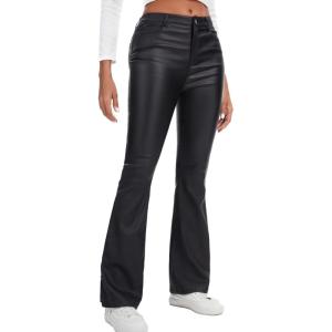 Zebaexf Faux Leather Flare Pants Bell Bottom Pants Sexy Legging for Women(Black)