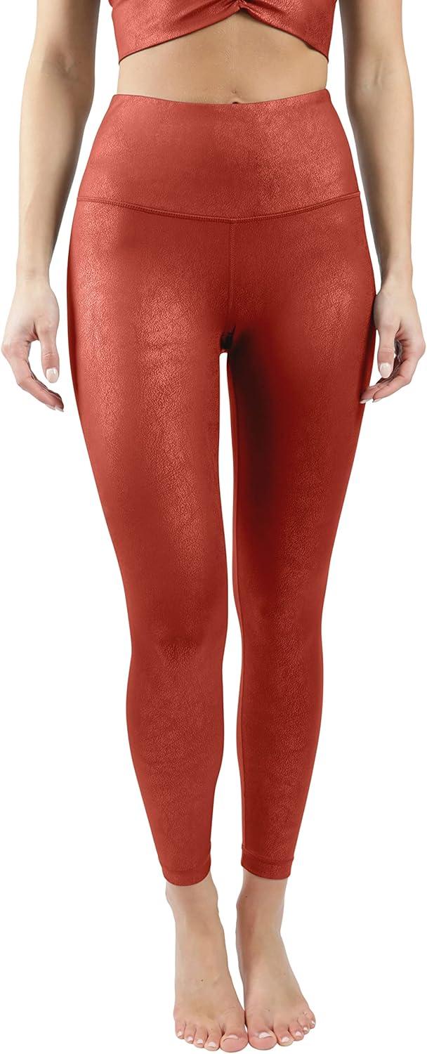 image90 Degree By Reflex Womens High Waist Squat Proof Ankle Length Printed LeggingsCracked Fired Brick