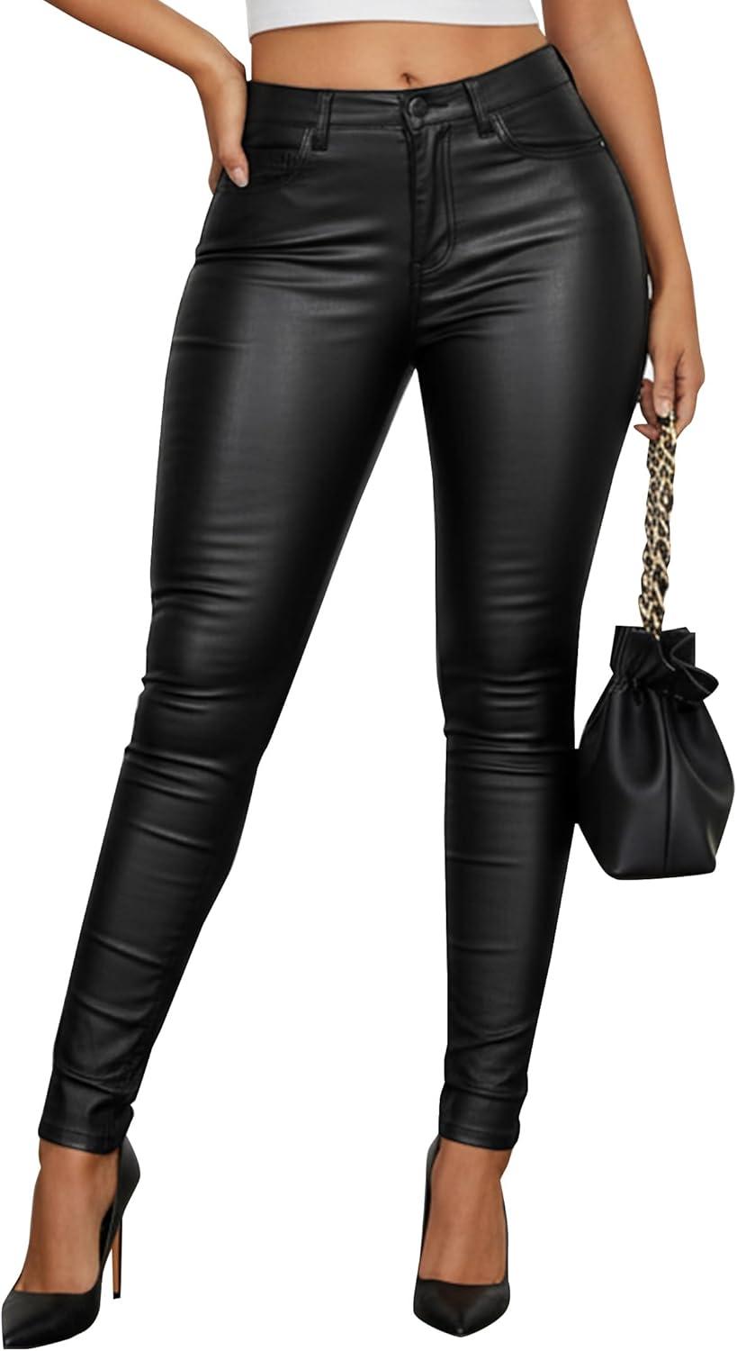 imageAvanova Women Faux Leather Pants for Women Low Rise Thick Thermal Lined Skinny Sexy LeggingsBlack