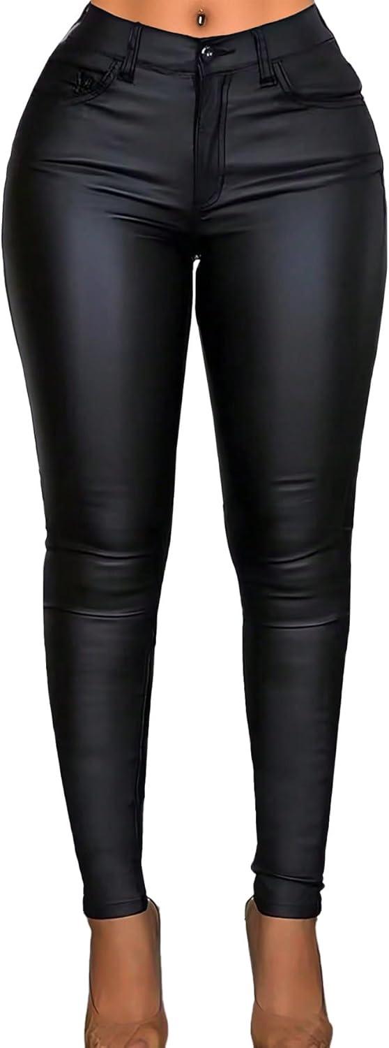 imageAvanova Women Faux Leather Pants for Women Low Rise Thick Thermal Lined Skinny Sexy LeggingsBlack