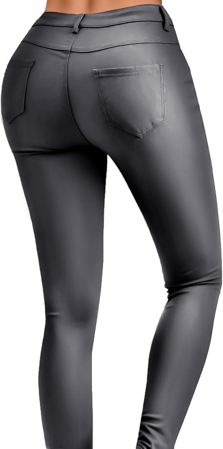imageAvanova Women Faux Leather Pants for Women Low Rise Thick Thermal Lined Skinny Sexy LeggingsGray
