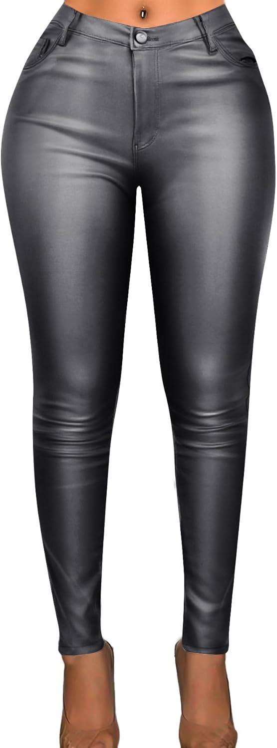 imageAvanova Women Faux Leather Pants for Women Low Rise Thick Thermal Lined Skinny Sexy LeggingsGray