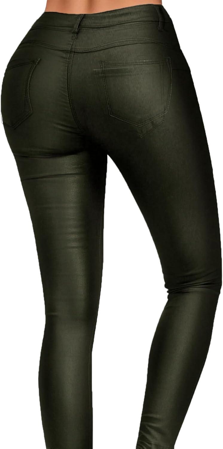 imageAvanova Women Faux Leather Pants for Women Low Rise Thick Thermal Lined Skinny Sexy LeggingsGreen