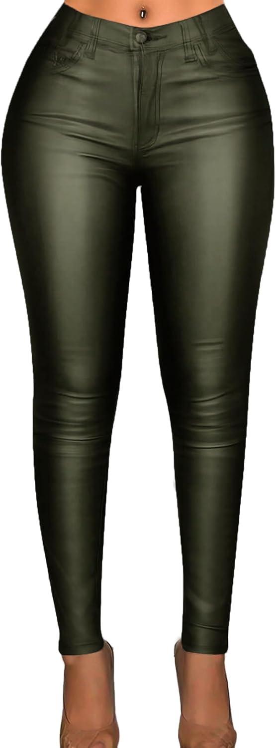 imageAvanova Women Faux Leather Pants for Women Low Rise Thick Thermal Lined Skinny Sexy LeggingsGreen