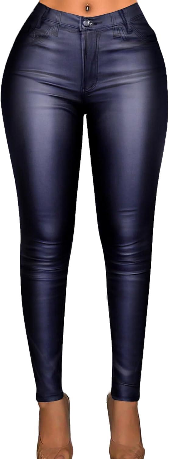 imageAvanova Women Faux Leather Pants for Women Low Rise Thick Thermal Lined Skinny Sexy LeggingsNavy