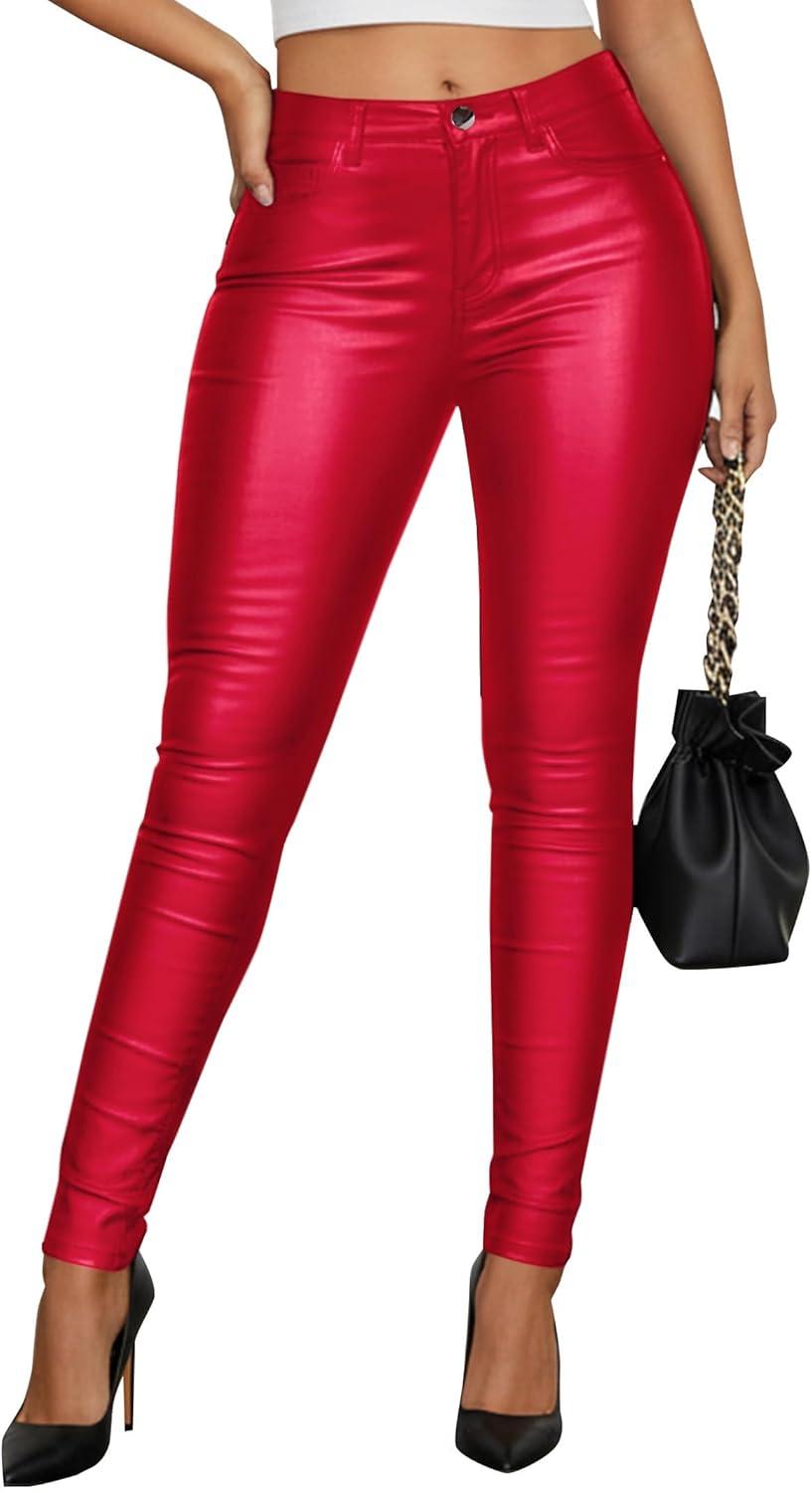 imageAvanova Women Faux Leather Pants for Women Low Rise Thick Thermal Lined Skinny Sexy LeggingsRed