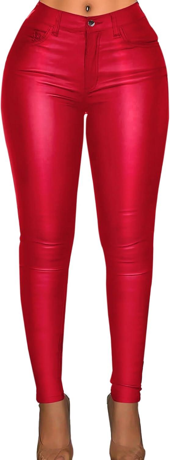 imageAvanova Women Faux Leather Pants for Women Low Rise Thick Thermal Lined Skinny Sexy LeggingsRed