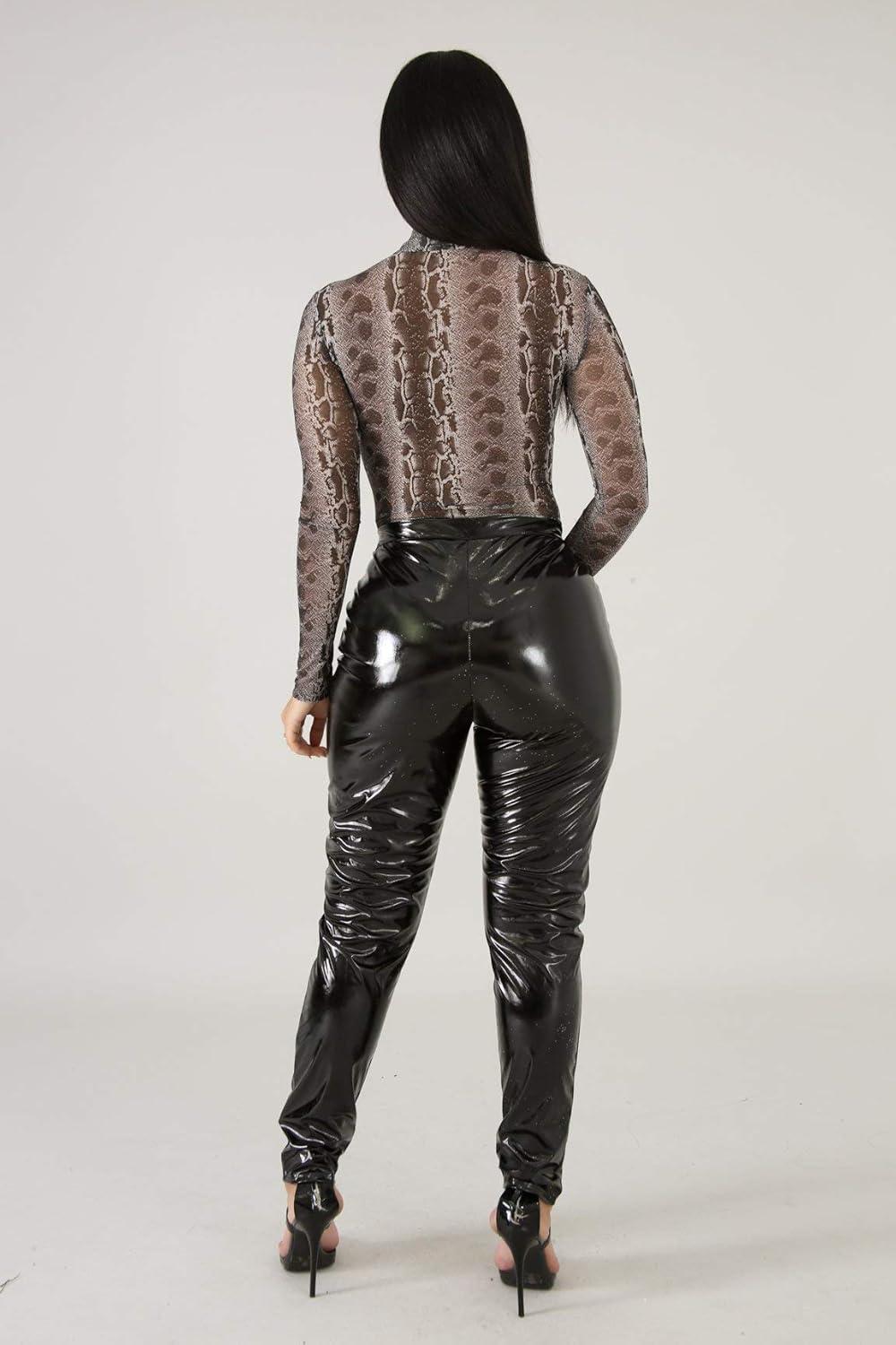 imageBaonmy Leather Pants for Women Faux Leather Leggings Winter Fleece Lining High Waist Leather PantBlack