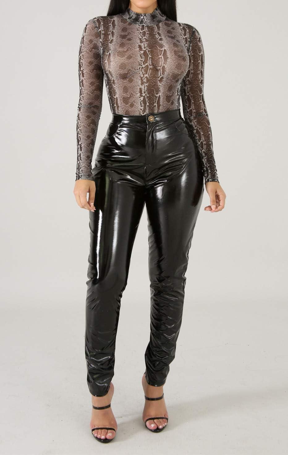 imageBaonmy Leather Pants for Women Faux Leather Leggings Winter Fleece Lining High Waist Leather PantBlack